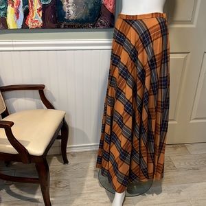 Vintage 70s Beverly Paige Pleated Circle Plaid Maxi, Made in USA- Orange & Green